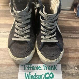 Navy High-Top Sneakers with Gray Laces